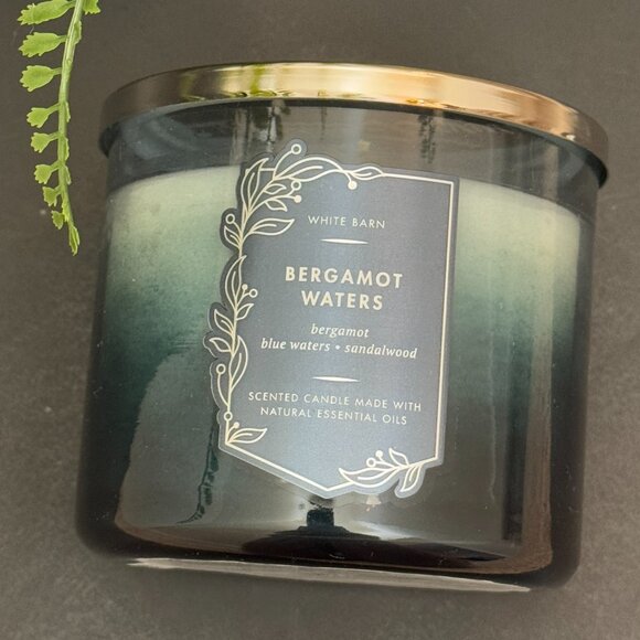BBW Bergamot Waters White Barn Bath & Body Works 3 Wick Candle - Picture 5 of 10